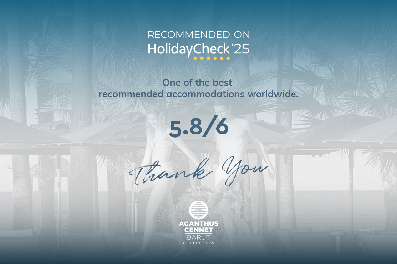 Отель Acanthus Cennet Barut Collection получил награду Holidaycheck 2025 как одно из самых рекомендуемых мест для проживания во всем миреМы рады сообщить, что отель Barut GOIA был удостоен звания одного из лучших рекомендуемых мест проживания в мире с оценкой 5,3 из 6 на сайте Holidaycheck 2025. Дорогие гости, спасибо вам за поддержку и доверие.Мы рады сообщить, что отель Barut GOIA был удостоен звания одного из лучших рекомендуемых мест проживания в мире с оценкой 5,3 из 6 на сайте Holidaycheck 2025. Дорогие гости, спасибо вам за поддержку и доверие.